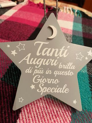 Decorazione in legno Stella Tanti Auguri