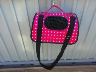 Transportín para mascotas rosa lunares