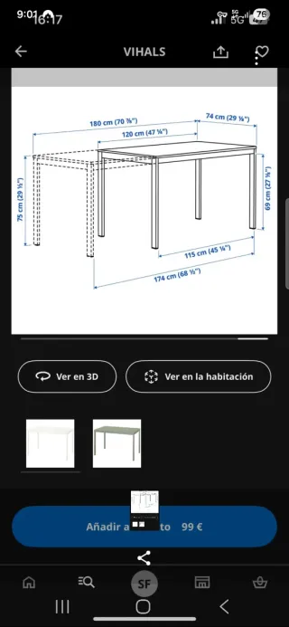 Mesa extensible blanca de madera y 4 sillas gris