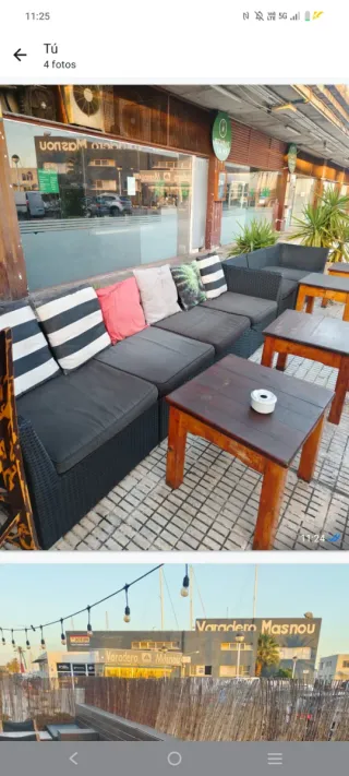 Divano modulare esterno in vimini e legno