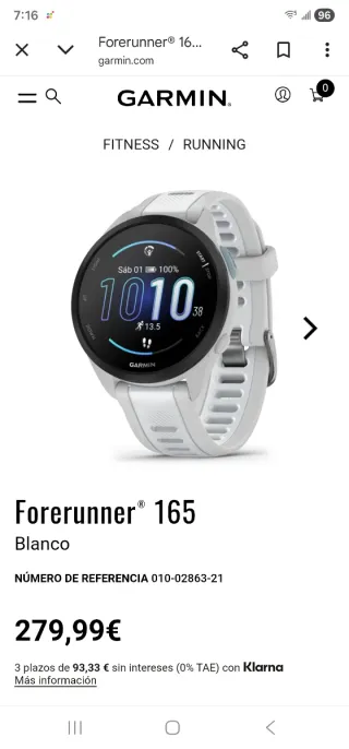 Reloj Garmin Forerunner 165 Blanco SIN ESTRENAR
