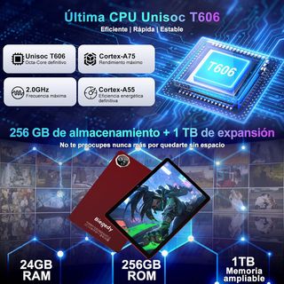Tablet BIEGEDY 11" Android 15 24GB+256GB Roja