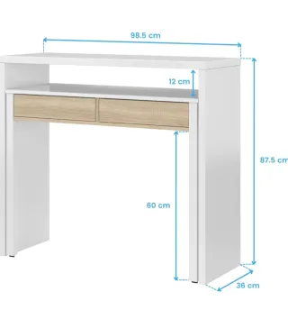 Mesa de escritorio-estudio, blanca, extraible.