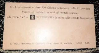 Dépliant VolksWagen Maggiolino 1965