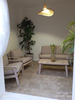 Conjunto Muebles Terraza Madera y Tela