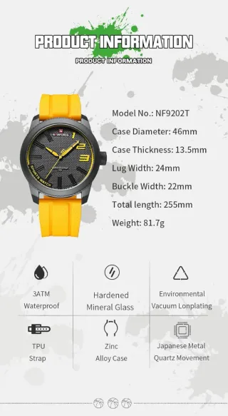 Reloj Naviforce Hombre Negro y Amarillo