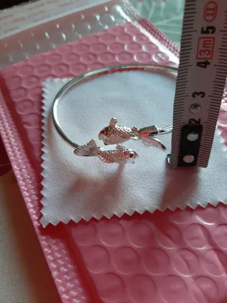 Pulsera plata 2 peces con ojos rojos pez koi