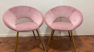 Juego 2 Sillas Terciopelo Rosa Patas Doradas