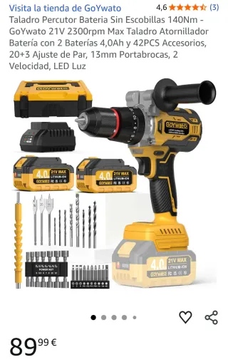 Taladro percutor 21V 140Nm sin escobillas. Nuevo