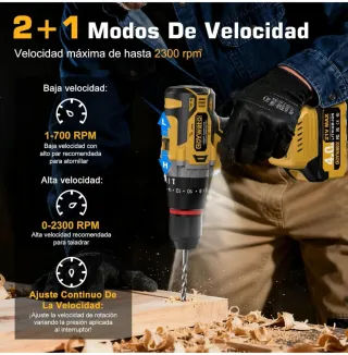 Taladro percutor 21V 140Nm sin escobillas. Nuevo