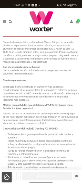 Teclado Mecánico Woxter Stinger Rx 1000 Kr