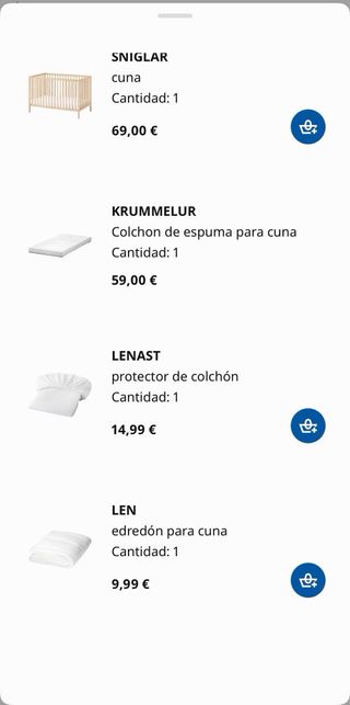 Cuna+colchón+nórdico bebé madera Sniglar IKEA