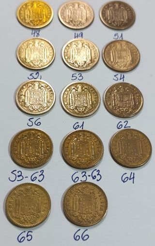 Lote 14 monedas 1 pta. Franco 1949-1953-1963