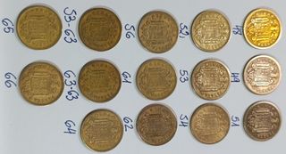 Lote 14 monedas 1 pta. Franco 1949-1953-1963