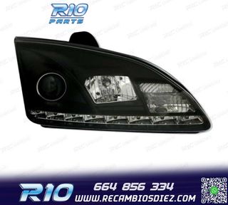 FAROS PARA FORD FOCUS 04-08 LUZ DIURNA REAL FONDO NEGRO