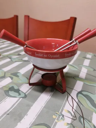 Juego Fondue Chocolate Cerámica y Metal