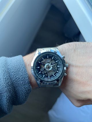 Reloj Automático Winner Esqueleto Plata Negro