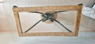 Mesa de centro cristal, metal y marmol