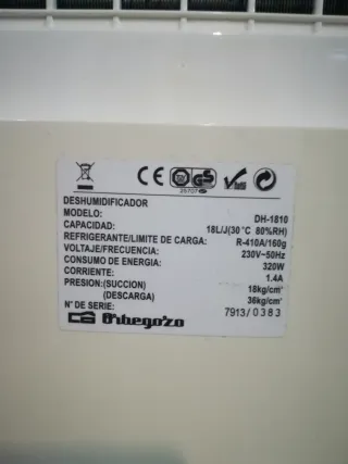 Deshumidificador Orbegozo 18L