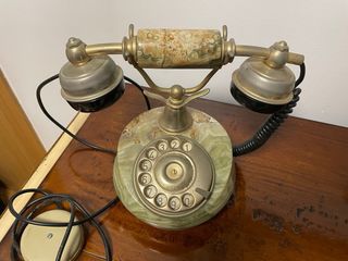 Teléfono Vintage Mármol Verde y Dorado