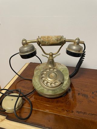Teléfono Vintage Mármol Verde y Dorado