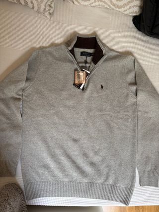 Jersey Polo Ralph Lauren lana cremallera gris
