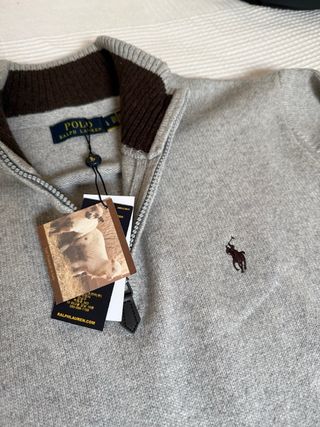 Jersey Polo Ralph Lauren lana cremallera gris