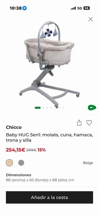 Cuna Chicco Baby Hug 4 en 1 Gris con colchón
