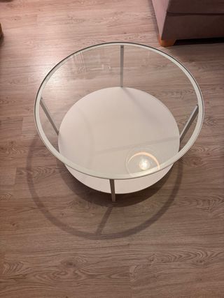 Mesa redonda cristal y metal blanca