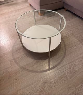 Mesa redonda cristal y metal blanca