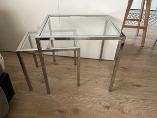 Mesas auxiliares cristal y acero inox