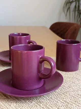 Juego 3 tazas café moradas cerámica