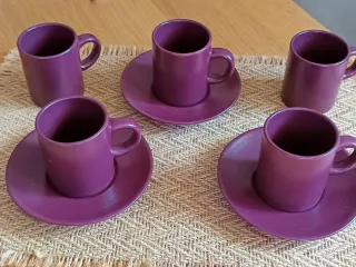 Juego 3 tazas café moradas cerámica