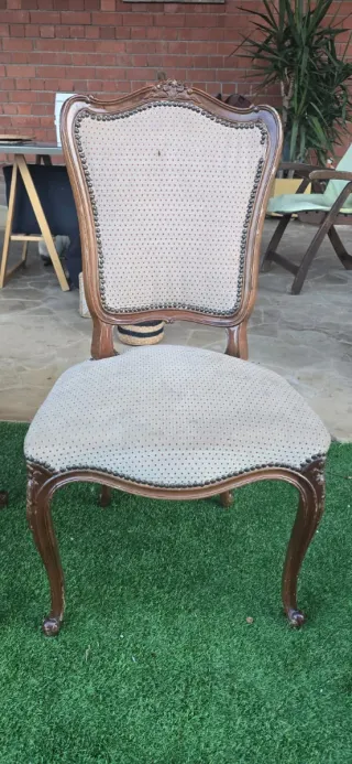 3 Sillas antiguas madera y tela