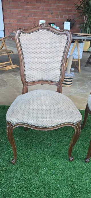 3 Sillas antiguas madera y tela