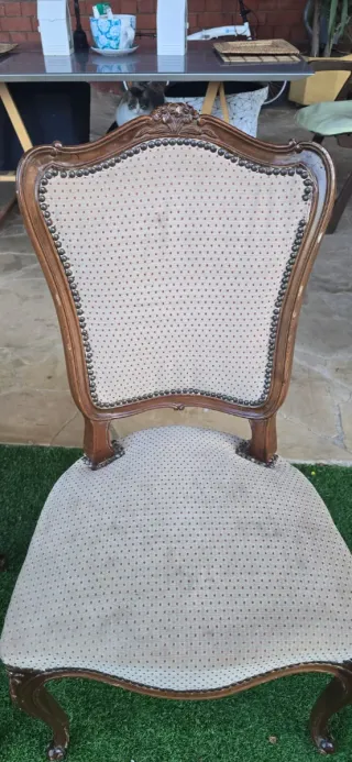 3 Sillas antiguas madera y tela