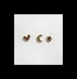 Mini pendientes acero corazón, luna y estrella