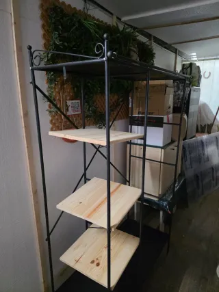 Armario Metálico y Madera Negro/Marrón