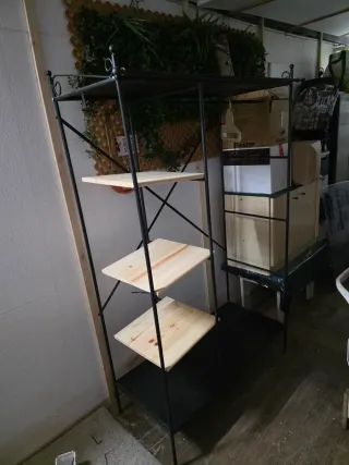 Armario Metálico y Madera Negro/Marrón