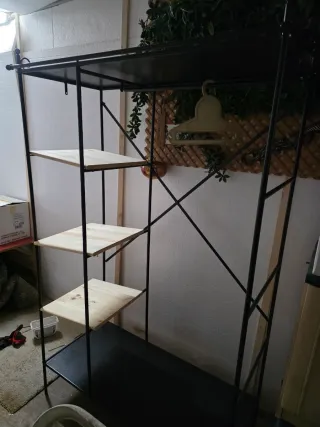 Armario Metálico y Madera Negro/Marrón