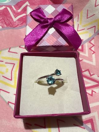 Anillo Plata Ajustable Circonitas Azul Cielo
