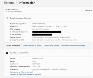 HP 280 G2 Ordenador de Sobremesa Negro