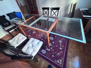 Mesa comedor extensible cristal y madera