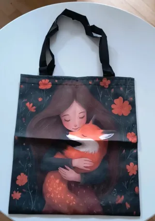 Tote bag con stampa ragazza e volpe