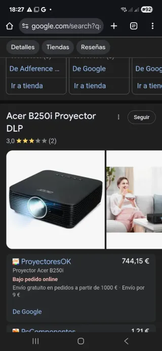 Proyector Acer Full HD B250I, con funda y mando