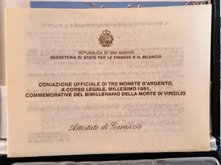 San Marino 3 Monete Argento 1981 Virgilio