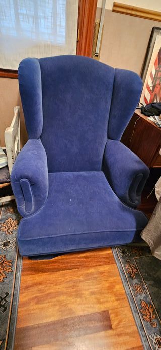 Sofá y 2 sillones de terciopelo azul