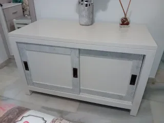 Baúl auxiliar madera blanco y gris