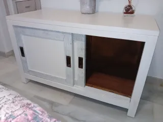 Baúl auxiliar madera blanco y gris