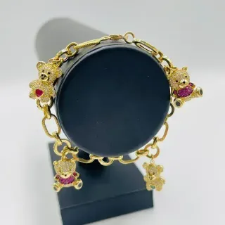 PULSERA ABALORIOS OSOS CON CIRCONITAS Oro18K